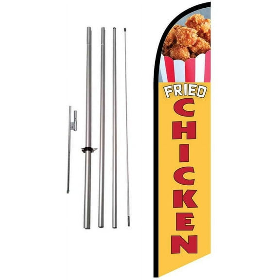 Fried Chicken Advertising Feather Banner Swooper Flag Sign with Flag Pole Kit and Ground Stake