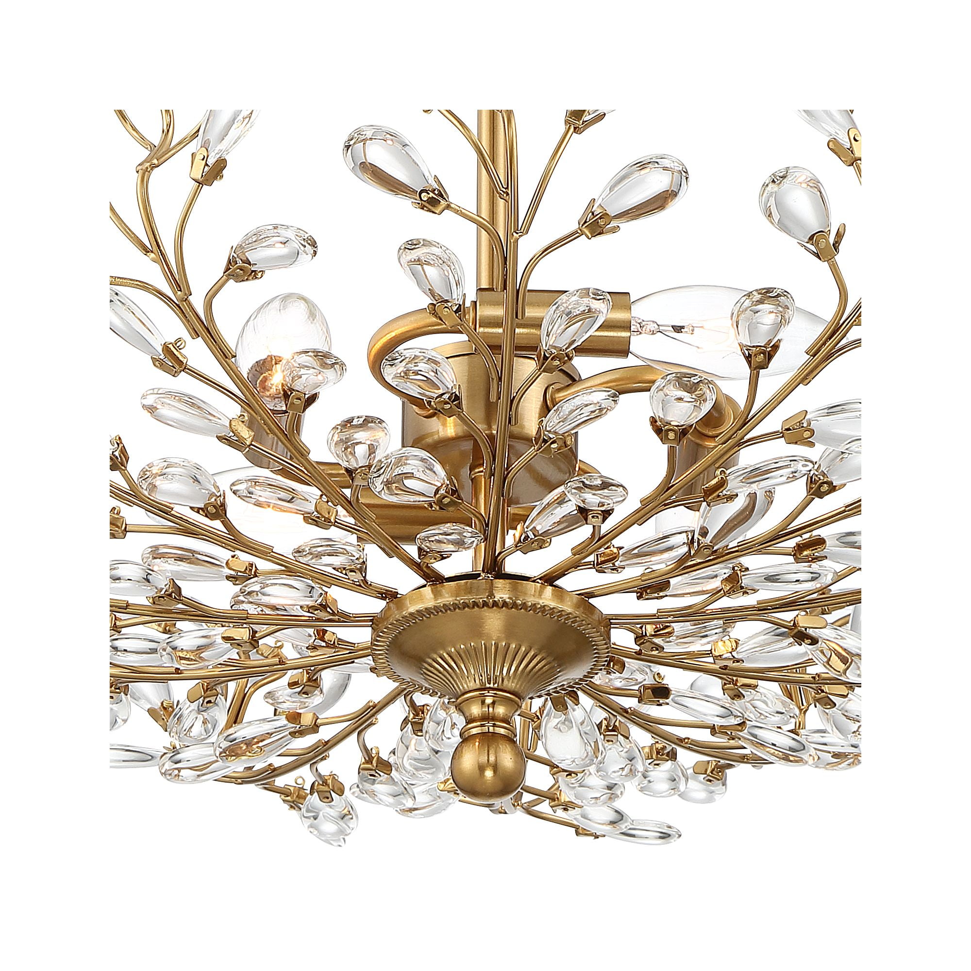 Vienna Full Spectrum Brielle Modern Ceiling Light Semi Flush Mount Fixture 18 1/2" Wide Brass Vine Leaf 4-Light Clear Crystal Glass for Bedroom House