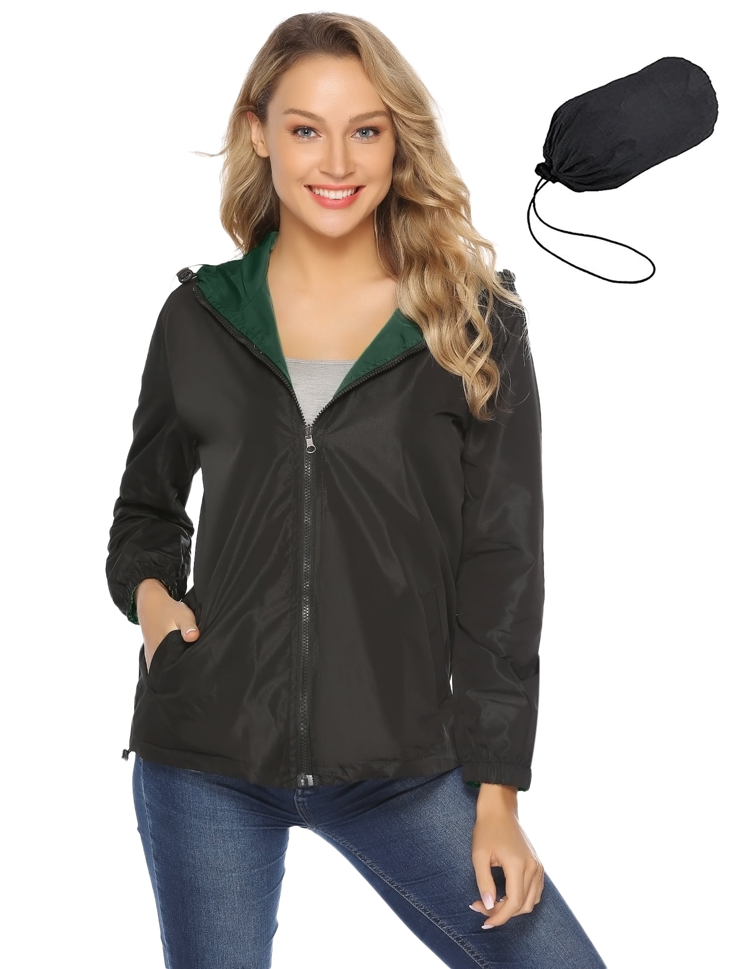 Abollria Womens Outdoor Waterproof Lightweight Windbreaker Raincoat Hooded Rain Jacket 