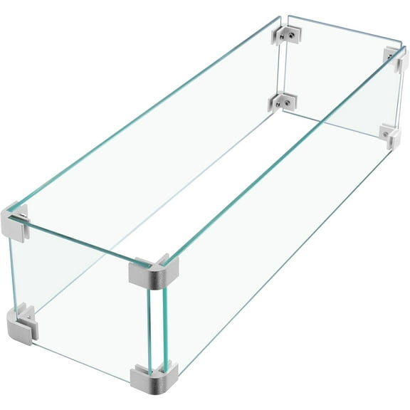 Ovios 23.1"x 7.3"x 5.5" Fire Pit Glass Wind Guard for Patio Fire Table