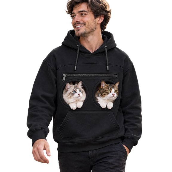 Pet Pouch Hoodie for Couples, Cat Dog Carrier Sweatshirt with Front Kangaroo Pocket, Matching Couple Hoodie, Long Sleeve Hooded Pullover Pet Lover Sweatshirt