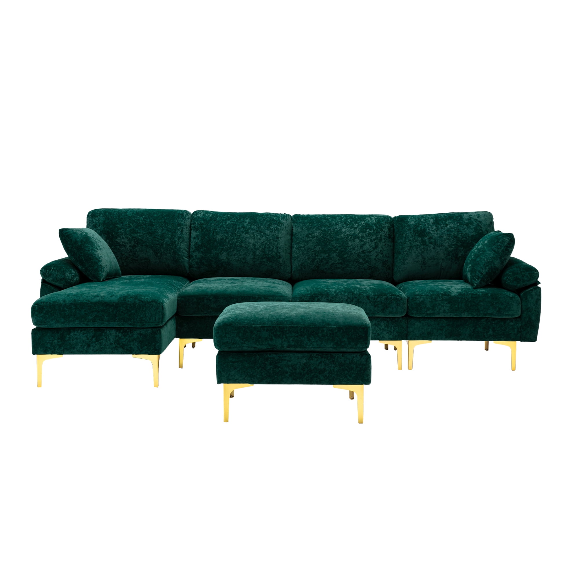 HOMEFUN 114 in W 2 Arms 4piece L Shaped Fabric Modern Sectional Sofa