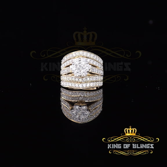 King Of Bling's Women's 6.00ct. CZ Yellow 925 Sterling Silver Flower 7 stone Ring Size 8