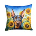 thumbnail image 1 of Coussin Décoratif Doberman Pinscher aux Tournesols, 1 of 6