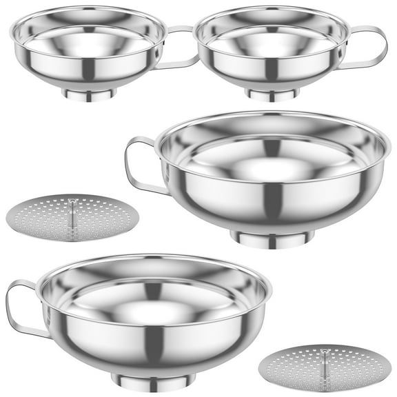 6 Pcs Canning Funnel with Strainer Stainless Steel Canning Funnel Wide Mouth Kitchen Funnel Stackable Mason Jar Funnel Multifunctional Food Funnel for Filling Bottles