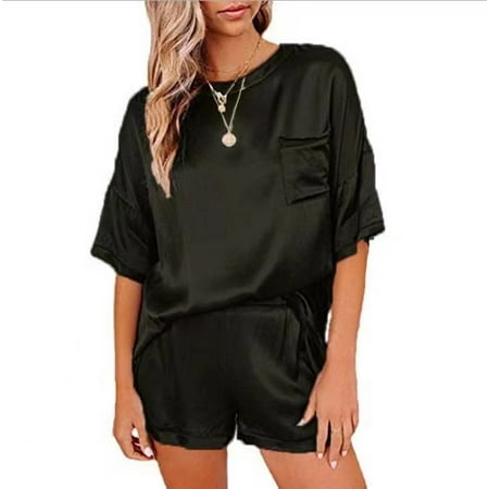 

Cross-Border New Pure Solid Color Anti-Silk Two-Piece Pajamas Pajamas