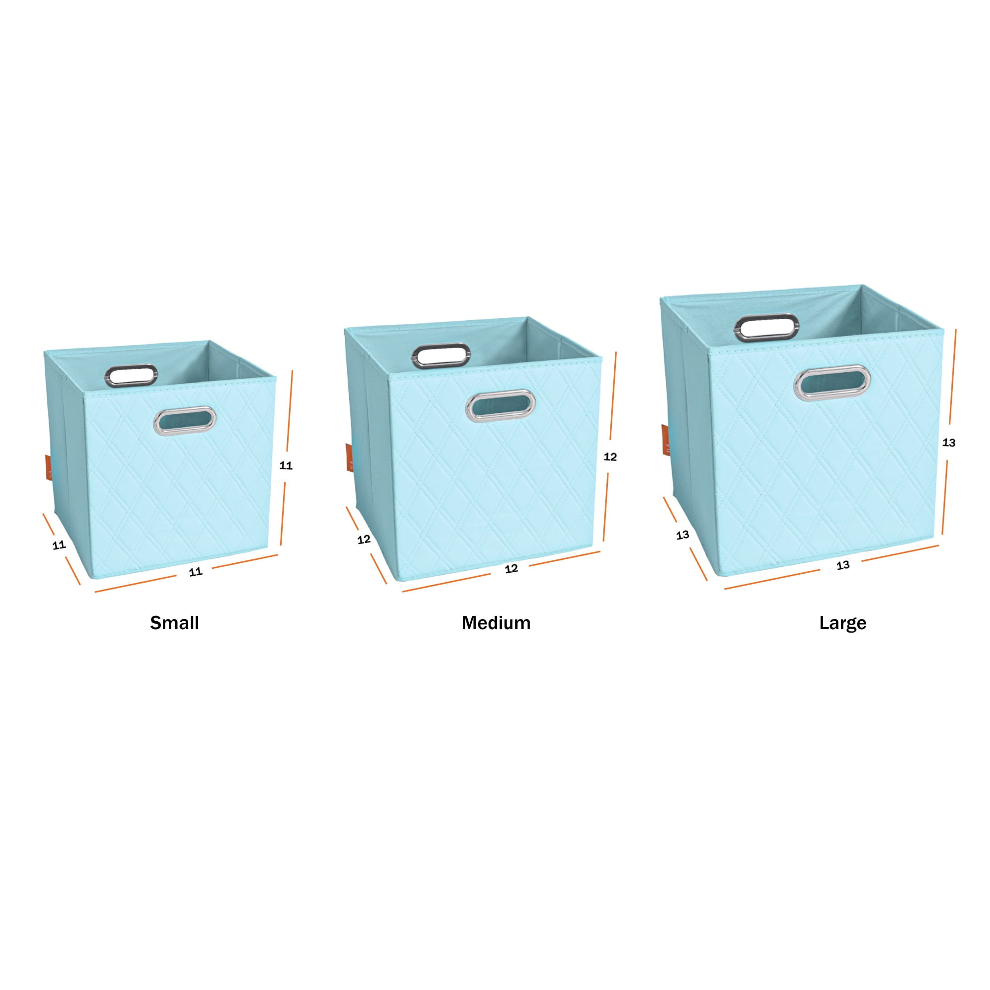JIAessentials Set of 4 Foldable Faux Leather Cube Storage Bins Collapsible Baskets 12 inch with Dual Handles - Blue Medium