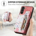thumbnail image 6 of Floral Flower Pattern Zipper Wallet Case for Samsung Galaxy A25 5G with Card Slots & Kickstand & RFID Blocking, Slim PU Leather Flip Case for Women Girls, Shockproof Magnetic Car Mount Cover, Pink, 6 of 9
