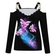 thumbnail image 5 of Tops de mujer con cuello en V y hombros descubiertos con estampado de flores y mariposas, blusa informal Pompotops gfhjh22310, 5 of 5