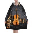 thumbnail image 1 of Note Guitar Print Oversized Blanket Hoodie, Wearable Blanket Adult For Women Men And Teenager, Super Soft Warm Flannel Fluffy Hooded Blankets Sweatshirt With Big Pocket, 1 of 8