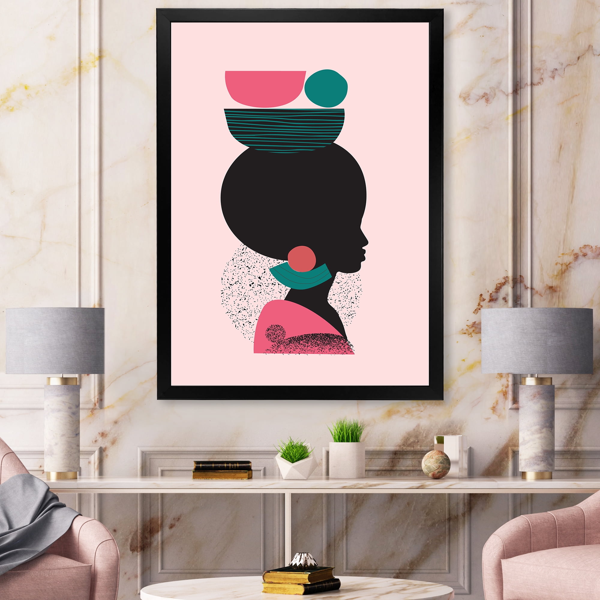 Designart 'Ethnic Geometric Silhouette of African American II' Modern Framed Art Print