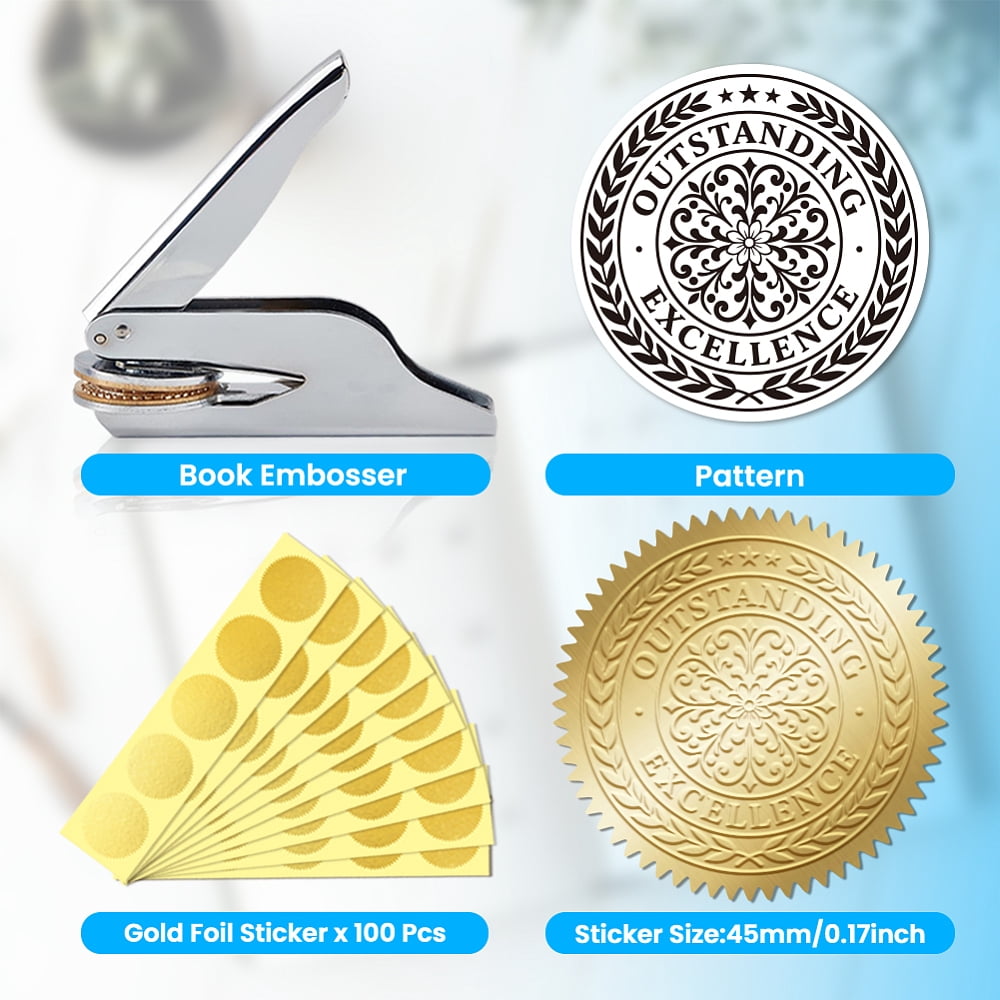 Stainless Steel Seal Embosser Hand-Held Embossing Stamp for Books Envelopes Napkins Golden Floral 42mm