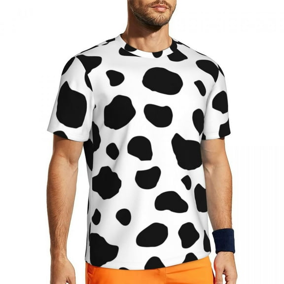 Cow Print Spots T-Shirt Mens Black And White Animal Funny Gym T-Shirts Breathable Summer