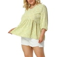 thumbnail image 4 of Unique Bargains Juniors' Plus Size Tops Floral Ruffle Flowy Peplum Top Light Yellow 2X, 4 of 6