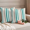 thumbnail image 2 of Teal Brown Stripe Outdoor Waterproof Pillow Covers, Gradient Geometric Vertical Striped Decorative Square Throw Pillowcase Sofa Cushion Sham for Patio/Couch/Chair, 18"x18" 2 Pack, 2 of 8