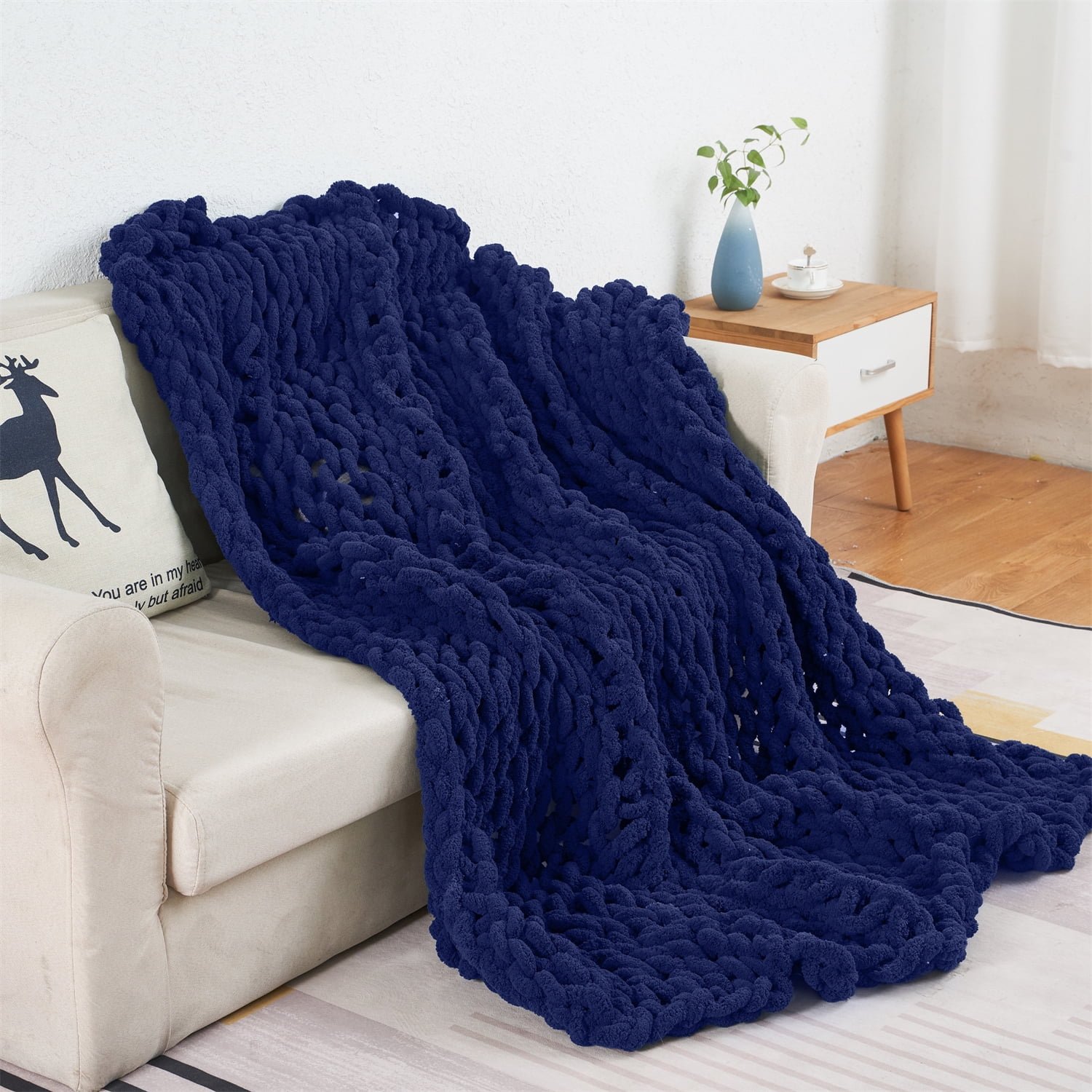 Comtest Chunky Knit Blanket Throw Blanket, 47 "x 59", Navy