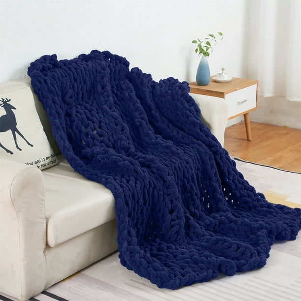 Comtest Chunky Knit Blanket Throw Blanket, 47 "x 59", Navy