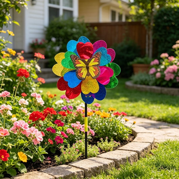 Molinillo de Viento de Doble Capa con Purpurina: Decoración Colorida para Exteriores, Ideal para Fiestas En El Jardín o El Patio. Molinillo de Plástico de Giro Suave para Juegos Infantiles y Fotograf