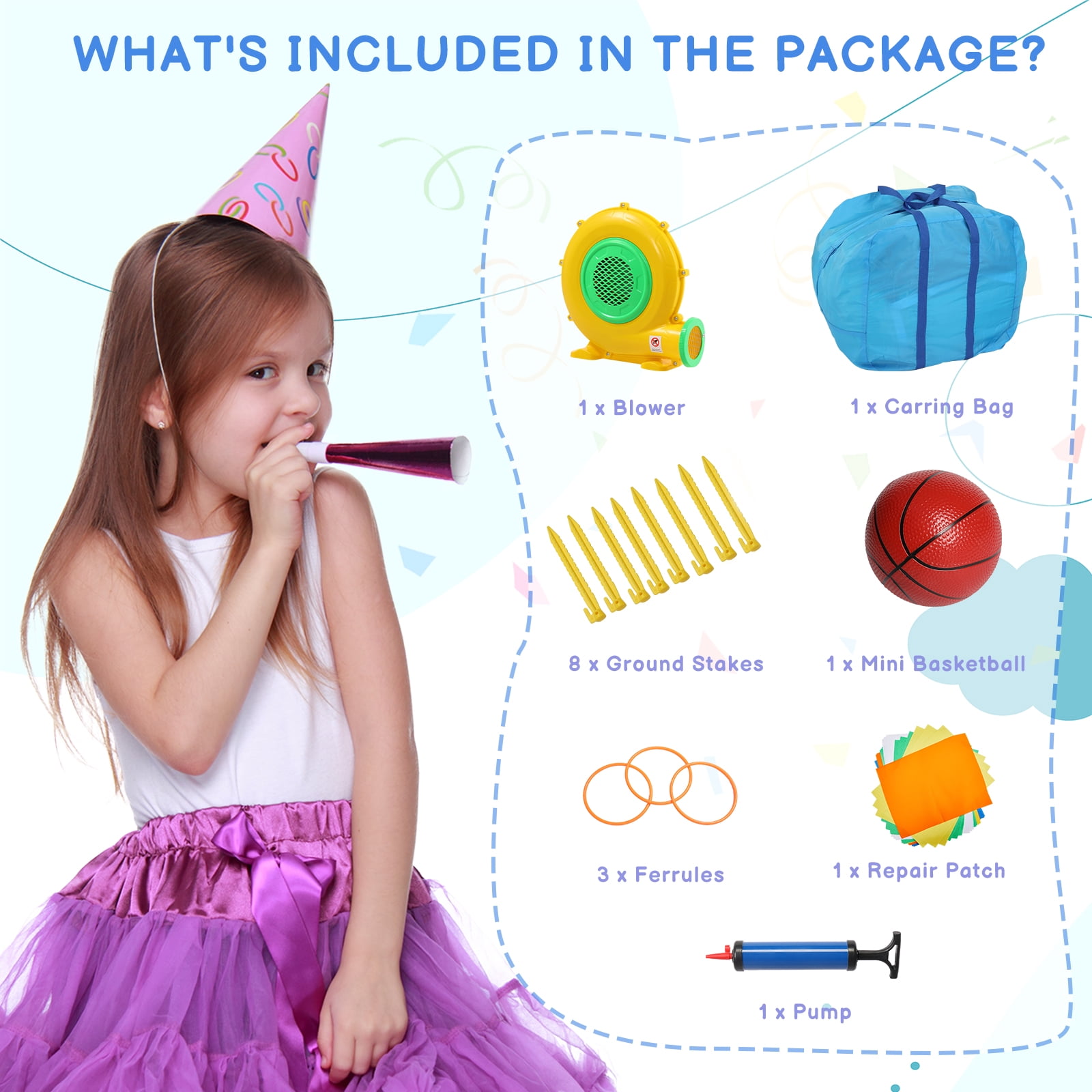 Ktaxon 11-in-1 Inflatable Bounce House with Water Slide, Kiosk Theme Water Park for Kids Backyard, 750W Blower Included