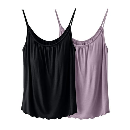 S LUKKC LUKKC Summer Tank Top for Women with Built In Bra Padded Spaghetti Strap Sleeveless Blouses with Chest Pad No Steel Rings Bottom Underwear Yoga Sports Tops Layering Undershirt