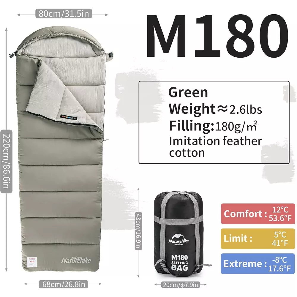 Naturehike Sleeping Bag for Adults with Hood, Hollow Cotton Sleeping Bag, Waterproof Spliceable Sleeping Bags for Camping, Hiking, Traveling- Right