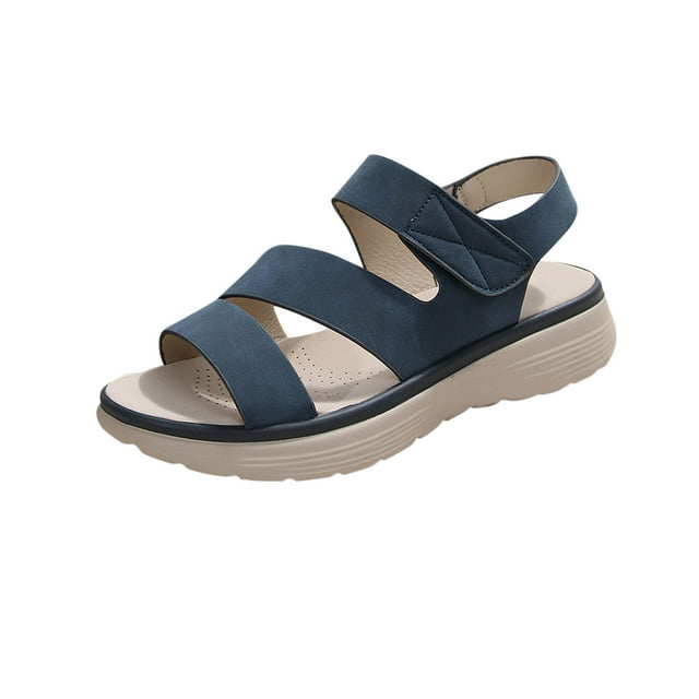 Fish Mouth Sandals for Women, Open Toe Thick Sole with Hook-and-Loop Closure, Breathable Straps, Solid Color Design, Comfortable Cushioned Footbed, Casual Spring Summer Wear