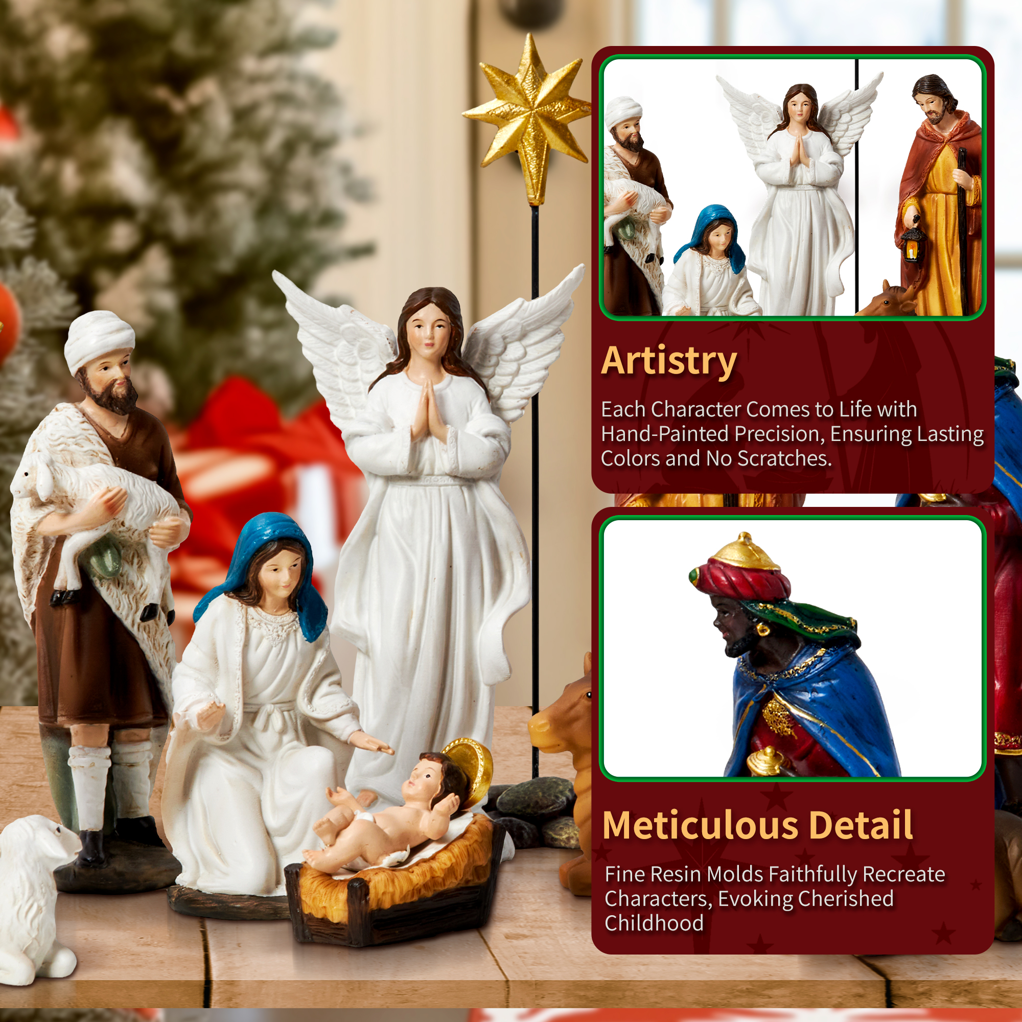KUETH 13-Piece Hand-Painted Nativity Set with 5.9" Figures photo 5