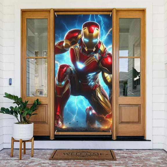 Door Cover Decoration,Iron Man Door Hanging Banner Background for Home Door Holiday Christmas Decoration(35.4"x72.8")
