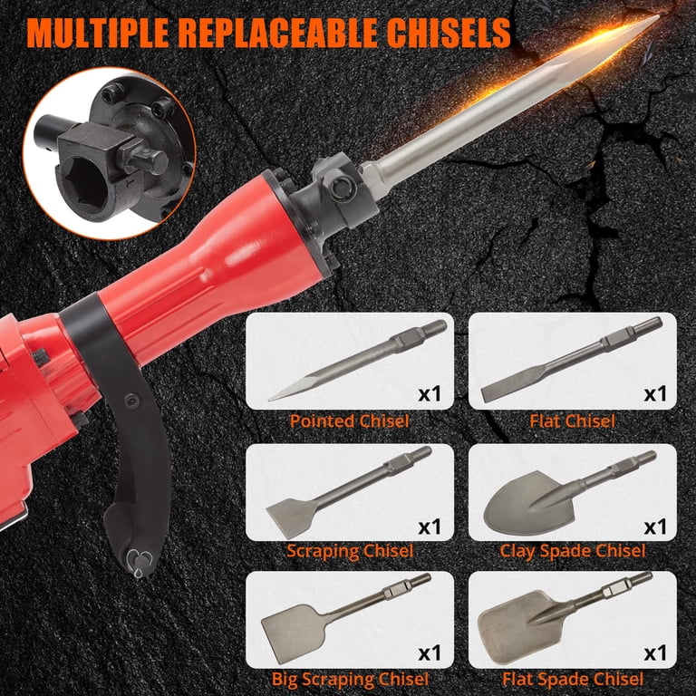 1700W Heavy Duty Electric Demolition Jack Hammer – Up To 1700 BPM, 4 Chisel Bits, Anti-Vibration Handle, Storage Case, Gloves & Earplugs