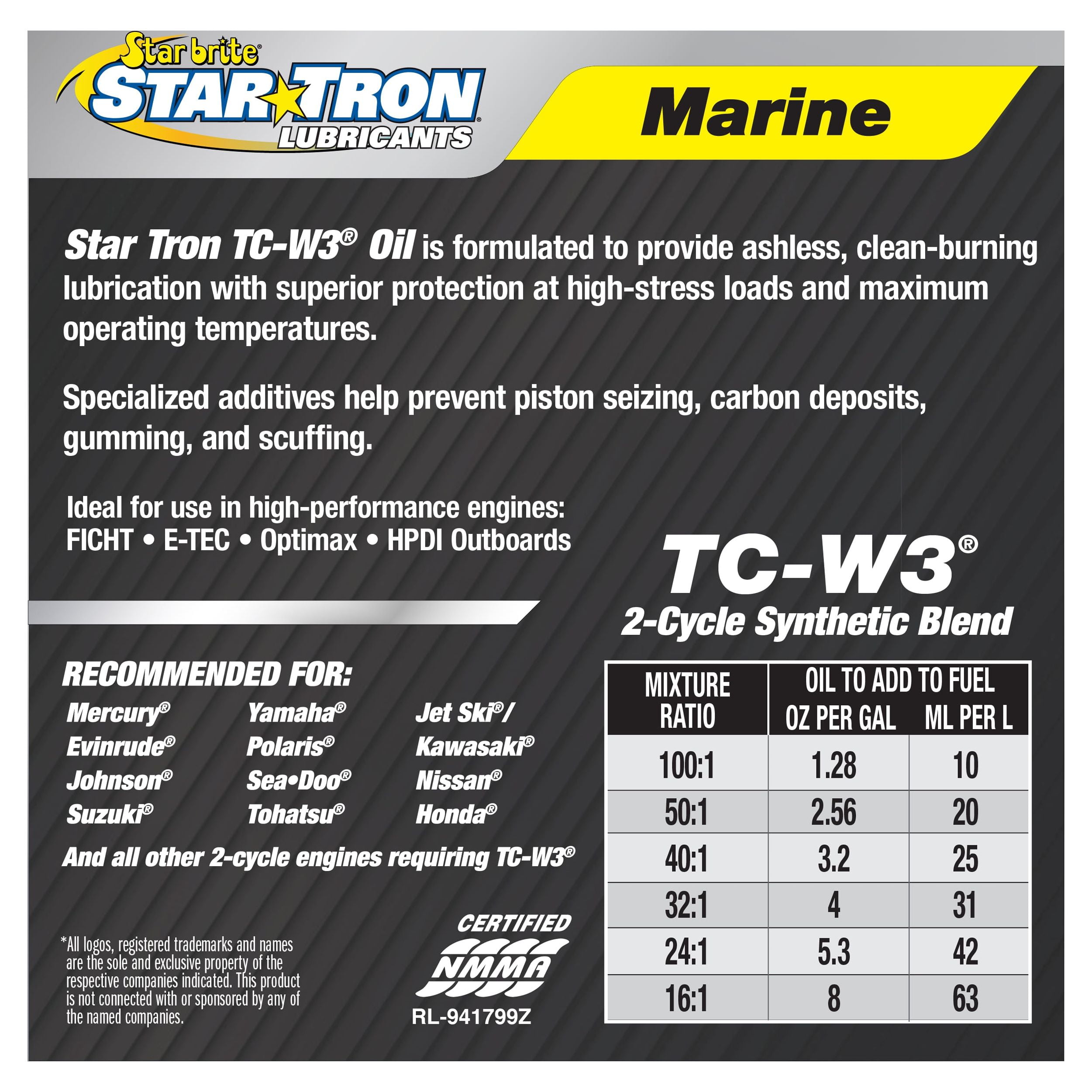 Star brite Star Tron TC-W3 Marine 2-Cycle Engine Oil - Synthetic Blend for High-Performance Outboard Engines