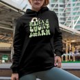 thumbnail image 2 of Distressed Mama's Lucky Charm, Retro Groovy Wavy Text St. Patrick's Day Art Merch Gift, Black Hooded Sweatshirt or Hoodie, Medium, 2 of 5