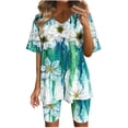 thumbnail image 2 of Two Piece Summer Sets Plus Size Women's Short Sleeve V-neck Tops Shorts Comfortable Homewear Two-piece Suit Sets 2 Piece Beach Outfits for Women, 2 of 7
