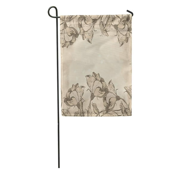 POGLIP French Floral Border in Vintage Old Engraving Flowers Antique Victorian Garden Flag Decorative Flag House Banner 12x18 inch