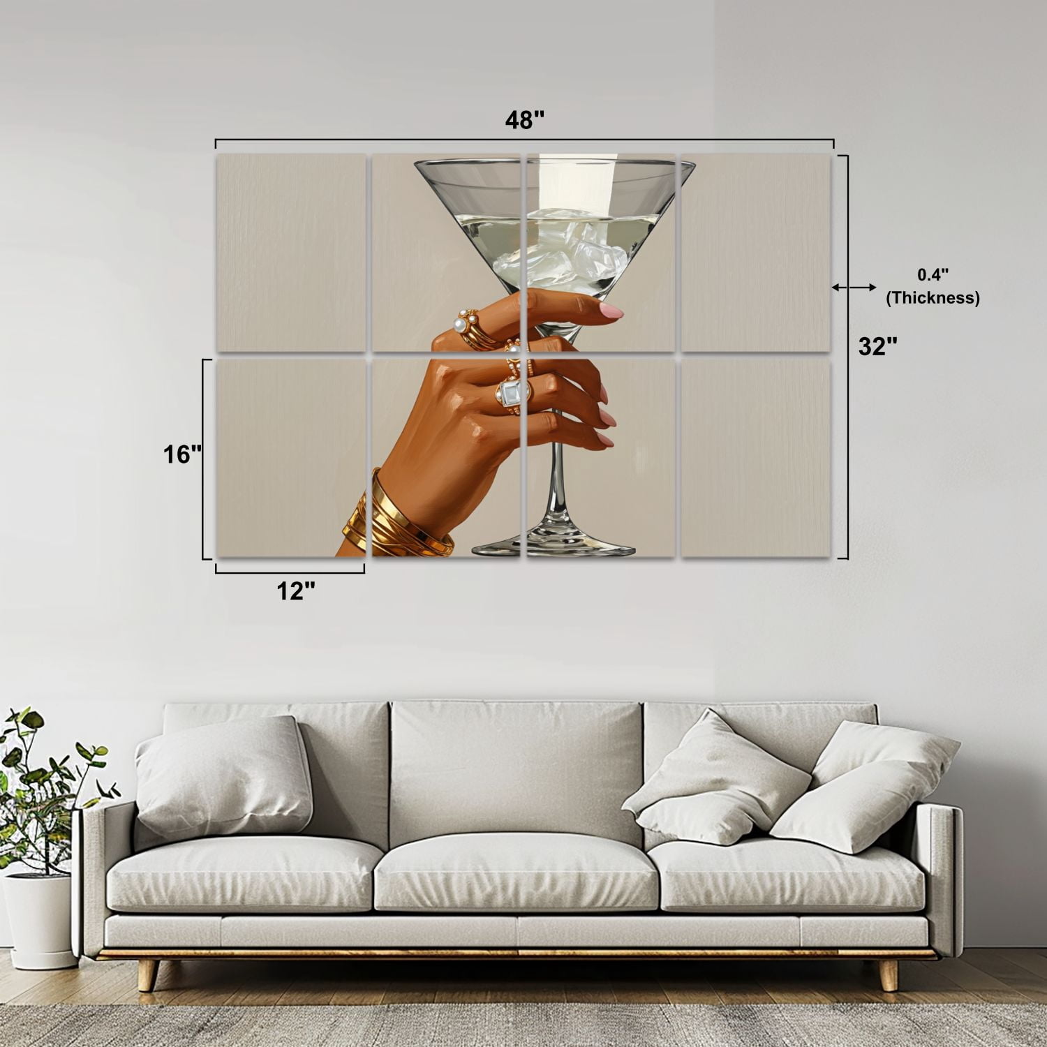 8 Pack Art Acoustic Panels Sound Absorbing Elegant Hand Holding Martini boho Decorative Soundproof Wall Panels Self Adhesive for Nursery Game Room Bedroom 48"x32"