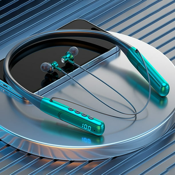 Auriculares inalámbricos Bluetooth con montaje en cuello, Deportes, Pantalla digital, Verde