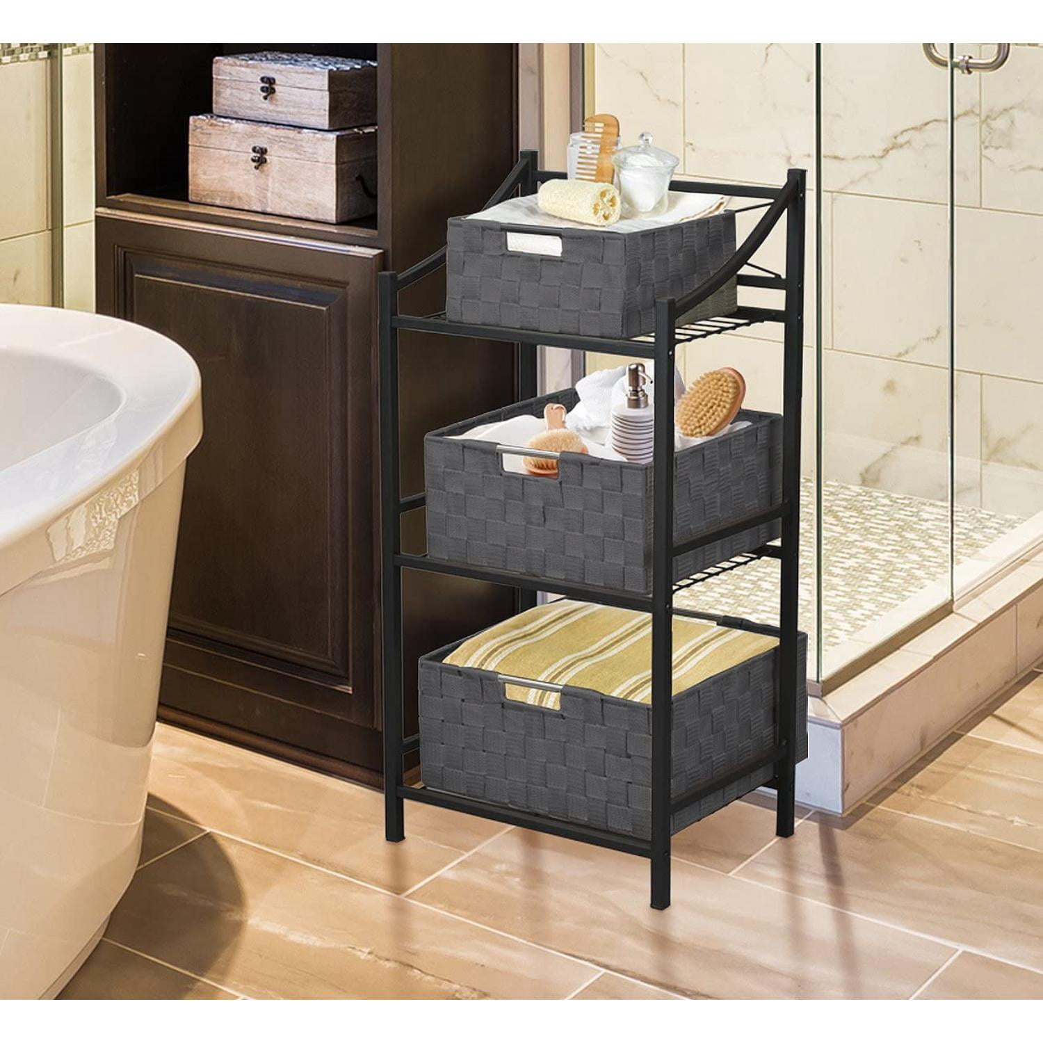 Sorbus 3 Piece Woven Storage Basket Set, Stackable Cube Bins with Handles, Gray Organizer Totes