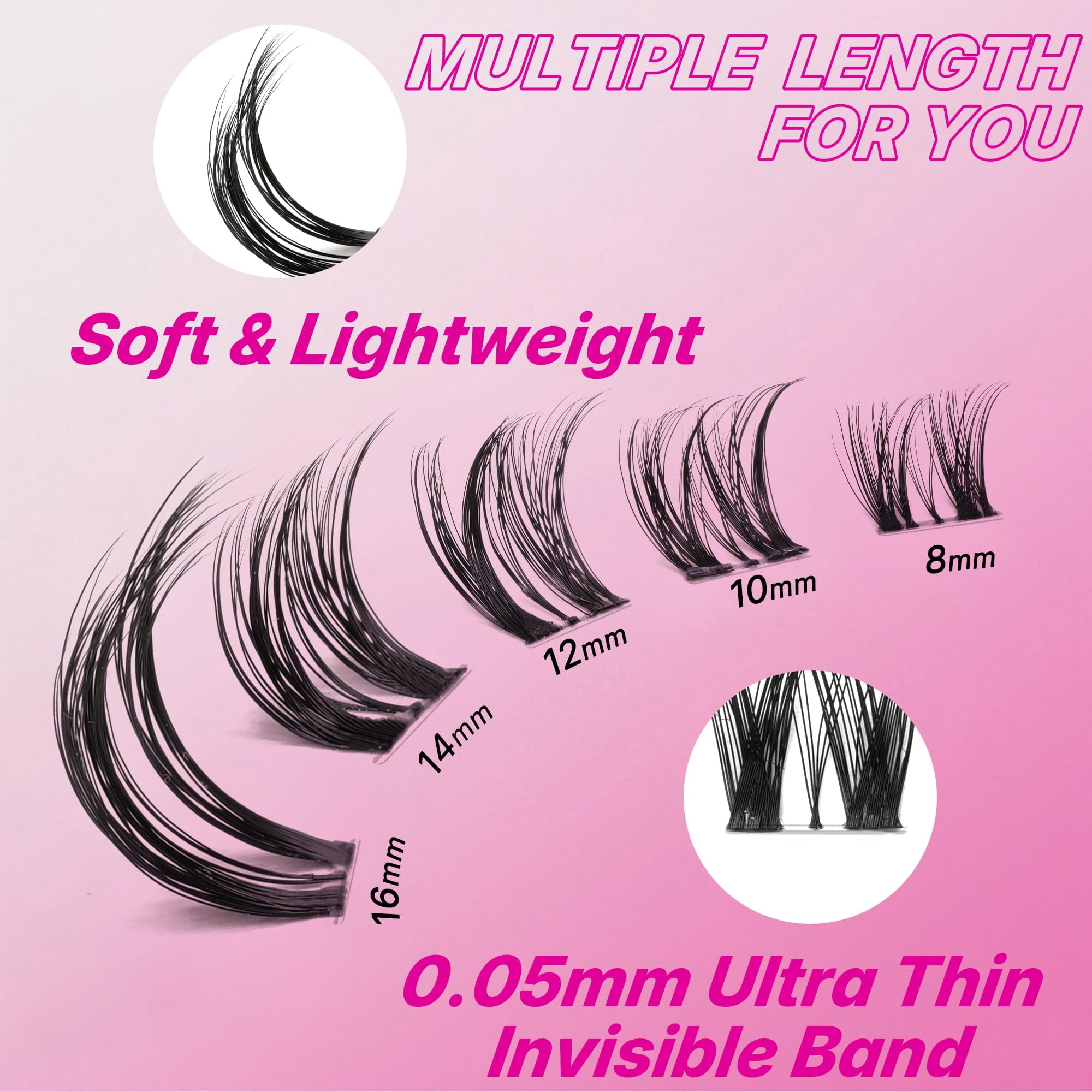 VEYESBEAUTY Ribbon Lash Clusters 154pcs, Fluffy Feathery Lashes with Invisible Band False Eyelash Reusable up to 7 Days Lash Kit