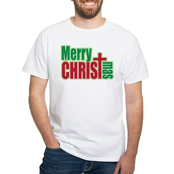 CafePress - Merry Christmas Men's Value T Shirt - Men's White Classic Cotton T-Shirts