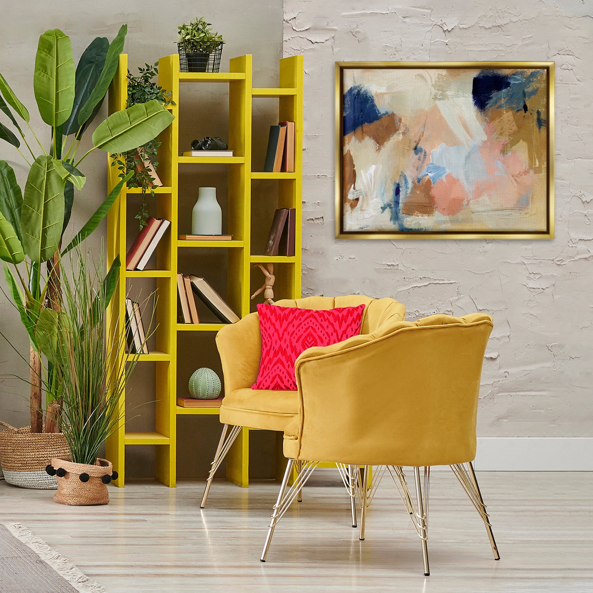 Stupell Industries Chaotic Neutral Paint Abstract Painting Gold Floater Framed Canvas Art Print Wall Art, 31 x 25