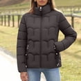 thumbnail image 2 of Thick Jacket for Women Full Zip Stand Collar Jackets Plus Size Casual Quilted Coat Long Sleeve Padded Down Coats Fall Winter Warm Outerwear with Pockets, 2 of 10