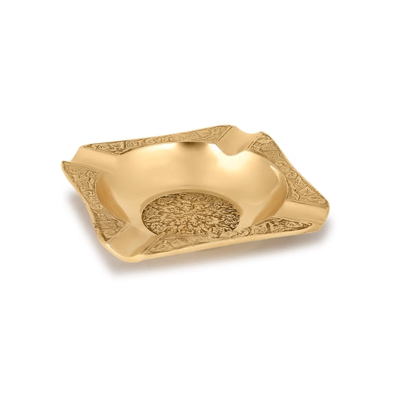 Zap Impex Decorative Embossed Ashtray- 5 Inches Square Material: Brass Color: Yellow