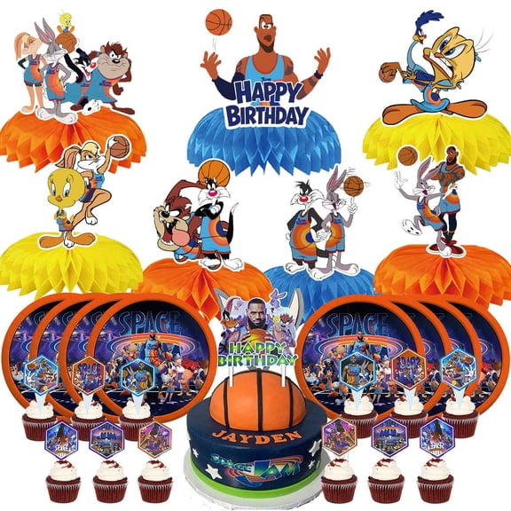 Space Jam Party Supplies Decor Plates Fans Decorations Honeycomb Centerpieces Cake Toppers