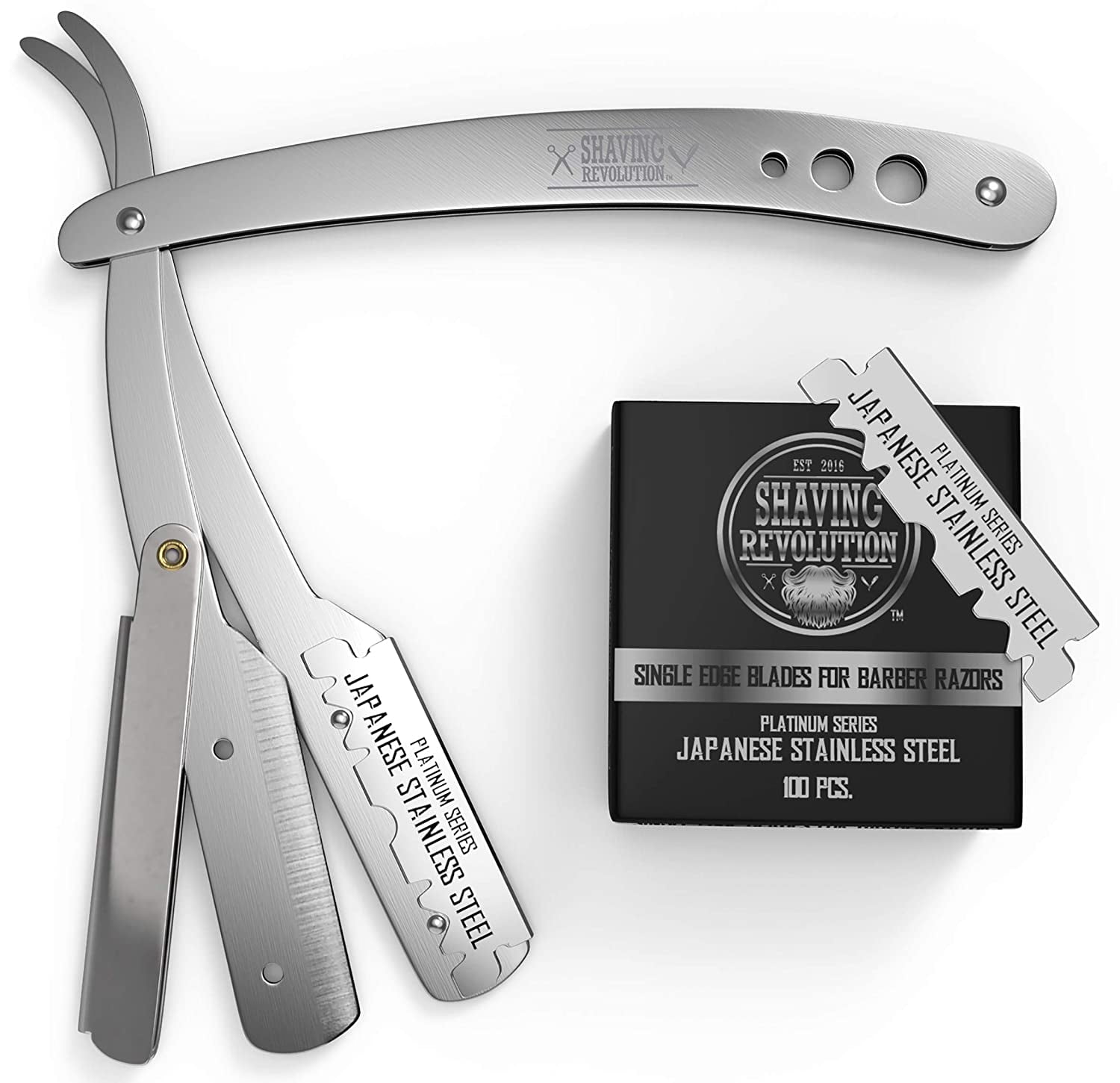Viking Revolution Straight Edge Barber Razor - Professional Single Folding Straight Edge Blade Razor with 100 Blades