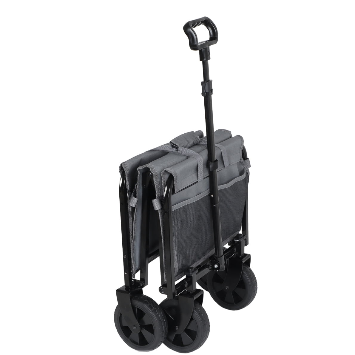 All-in-One Convertible Folding Wagon Cart with Bench Seat and Dog Leash, Heavy Duty Utility Trolley with All Terrain Wheels, Lightweight Shopping Cart for Beach, Garden, Camping, Sport, Gray