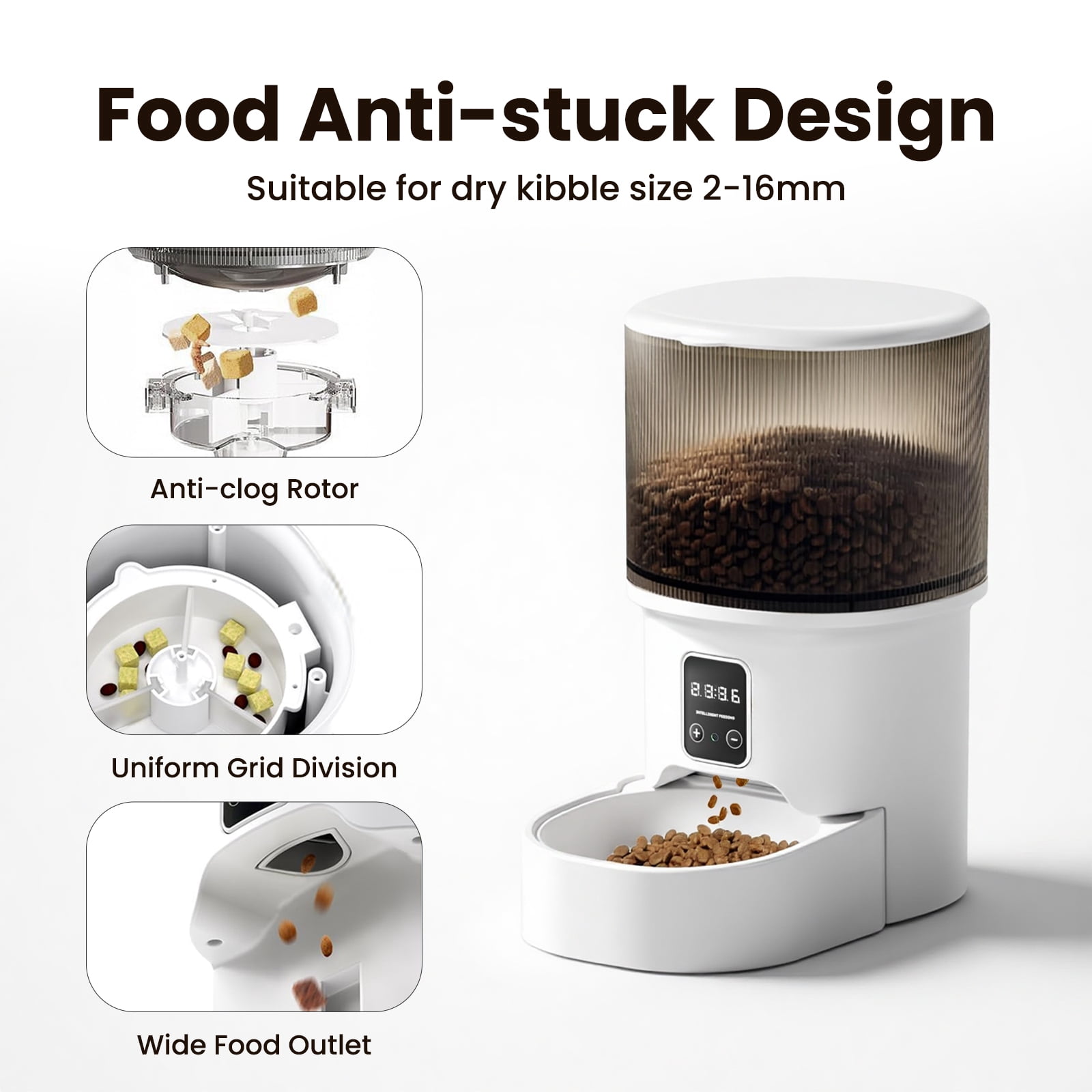 Automatic Cat Feeder, 4L Timed Cat Food Dispenser, Programmable Portion Control, Dual Power Smart Pet Feeder for Cats & Small Dogs, White