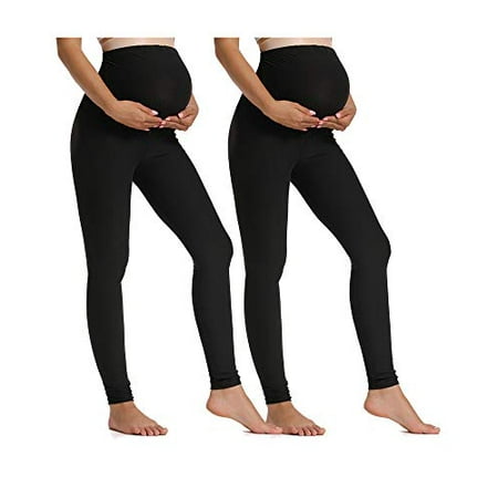 

Foucome 2 Pack Women s Over The Belly Super Soft Support Maternity Leggings Black Large