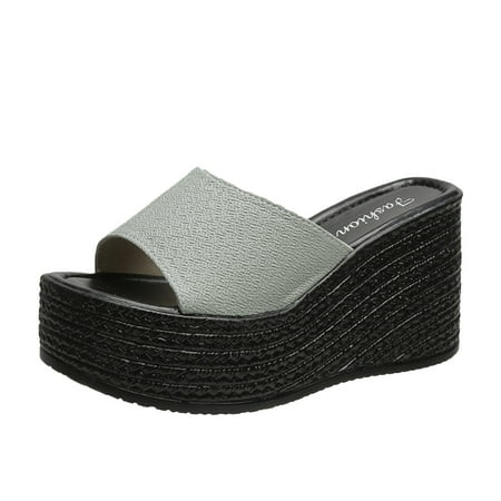 

Hauiodp Platform Sandals for Women - Platform Wedges Sandals - Womens Slip On Platform Slides - Comfy Open Toe Platform Sandals Summer Casual Flatform Platform Wedge Slides for Women