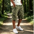 thumbnail image 6 of Mens Relaxed Fit Camo 3/4 Cargo Shorts Multi Pockets Casual Beach Walking Outdoor Capri Trousers Green 2XL, 6 of 7