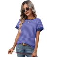 thumbnail image 4 of Women'S Short Sleeve Knit Tops Trendy Crewneck Striped T Shirts Casual Summer Blouses Outfits M, 4 of 10