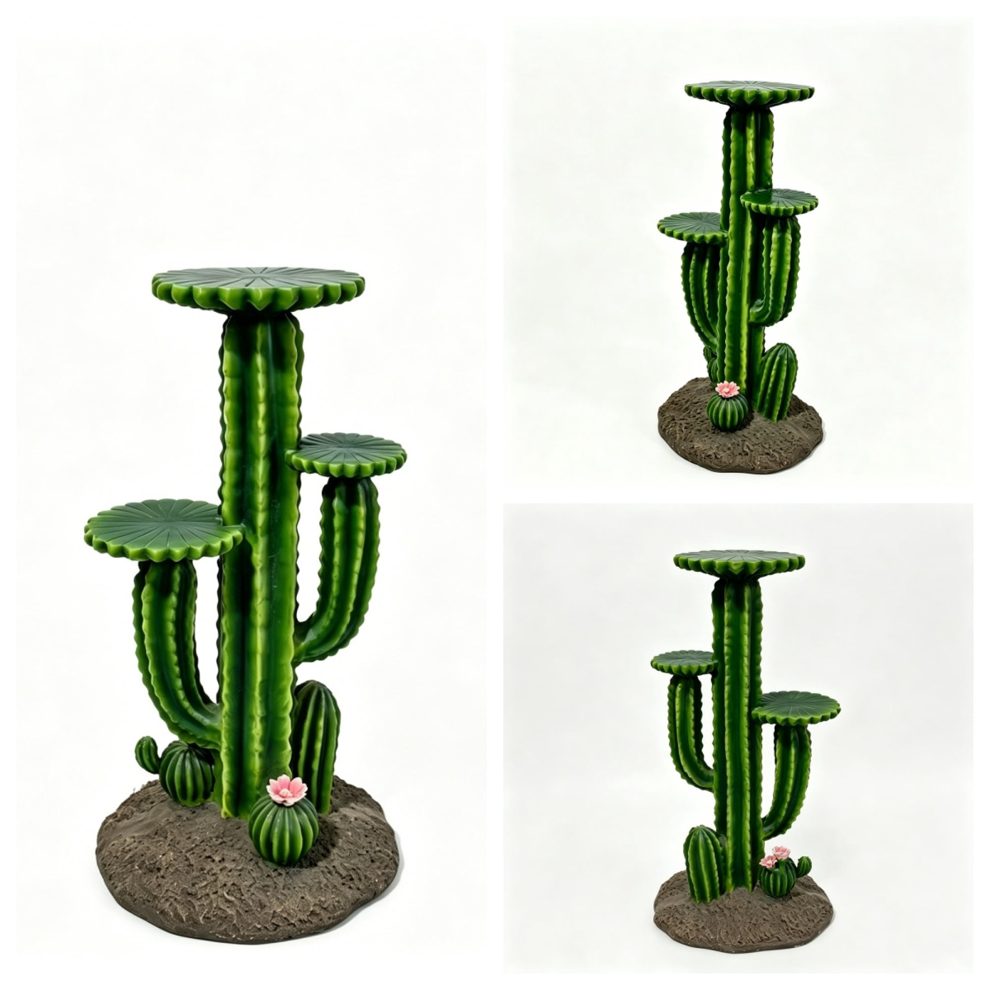 Leumius 32" Resin Saguaro Cactus Plant Stand with 3 Display Shelves, Large Multi-Tier Cactus Sculpture Flower Pot Holder, Weatherproof Outdoor Garden Decor for Patio Yard Lawn